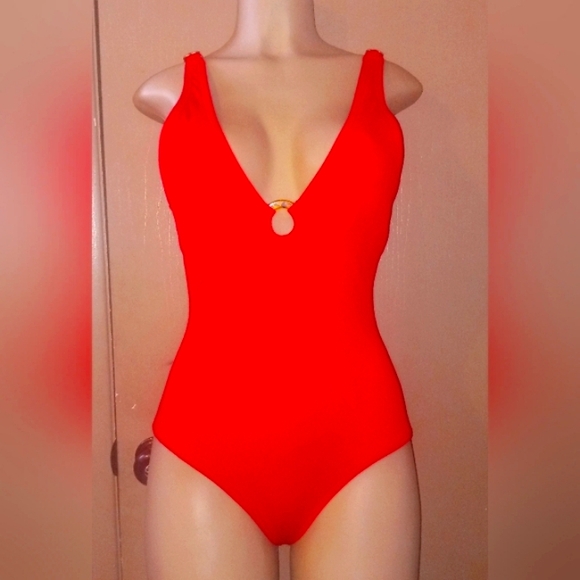 Jantzen Other - New Jantzen One-Piece Ribbed Swimsuit Flattering Tummy Control Red Size S